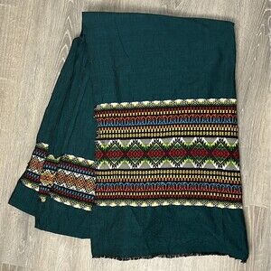 Southwestern Boho Embroidered Table Runner Green‎ Geometric Topper Cotton 154X36